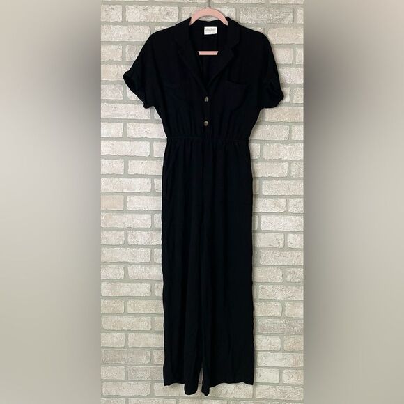 Allie Rose Black casual jumpsuit one piece size small viscose/linen - Picture 1 of 10